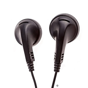 Black earbuds for education, ideal bulk school headphones, perfect for classrooms and labs.